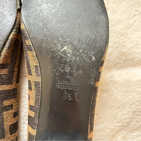 Fendi Zucca Print Buckle Heeled Ballet Flats Size 36 - Picture 7 of 12